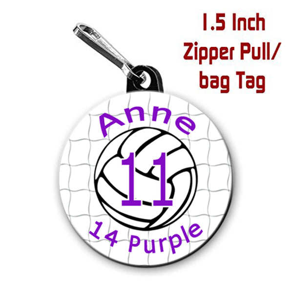 Volleyball Ribbon Zipper Pull Name Tags, Gym Bag Tag Customized