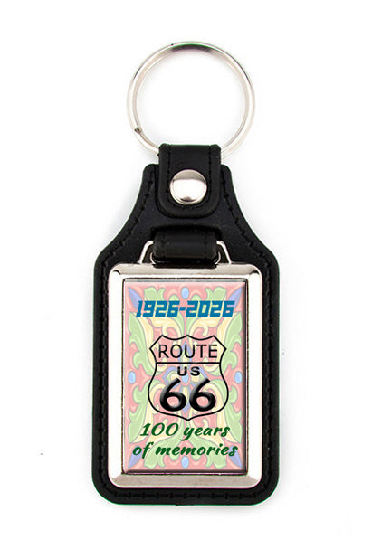 Route 66 Key Ring Faux Leather with a 100 year Salute to Route 66