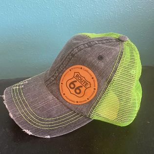 Route 66 Ball Cap with Laser Engraved Leather Route 66 Patch #CAP02