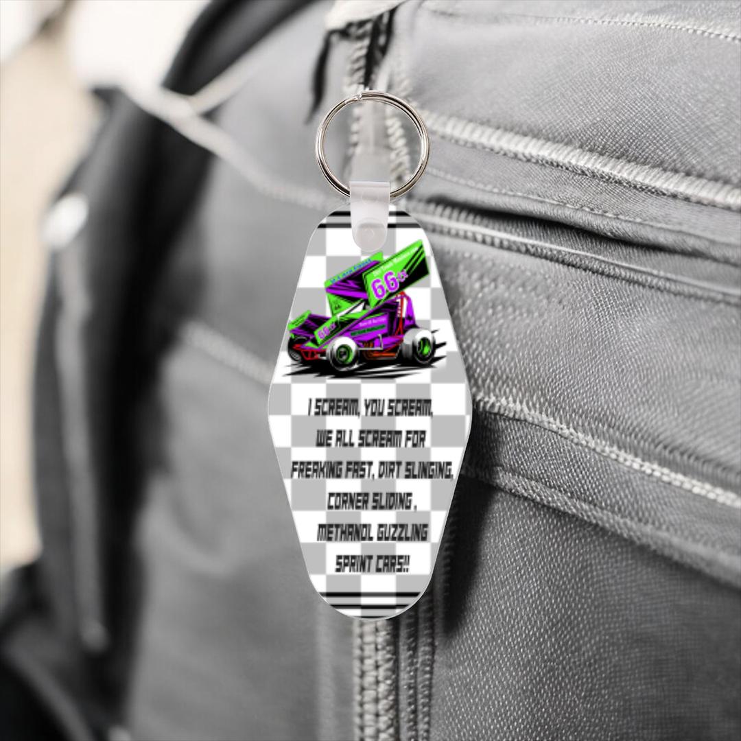 Dirt Track Maniacs Keyring Dye Sublimated Image with Sprint Car #KRDS018E