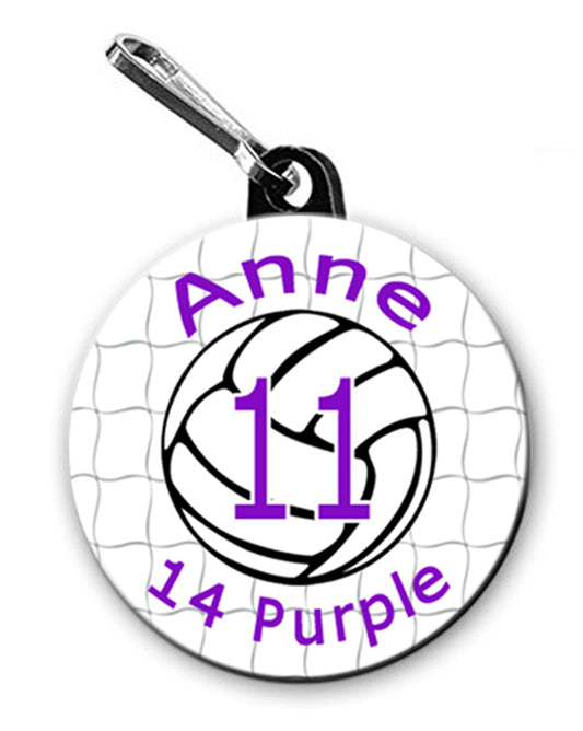 Personalized Volleyball Graphics Zipper Pull, Pin, or Magnet 1.5 inches in Diameter