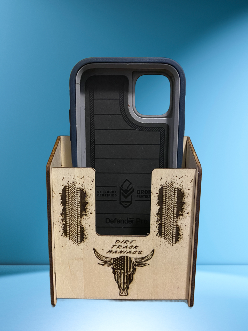 Cell Phone Caddy Featuring a Dirt Track Maniacs Logo