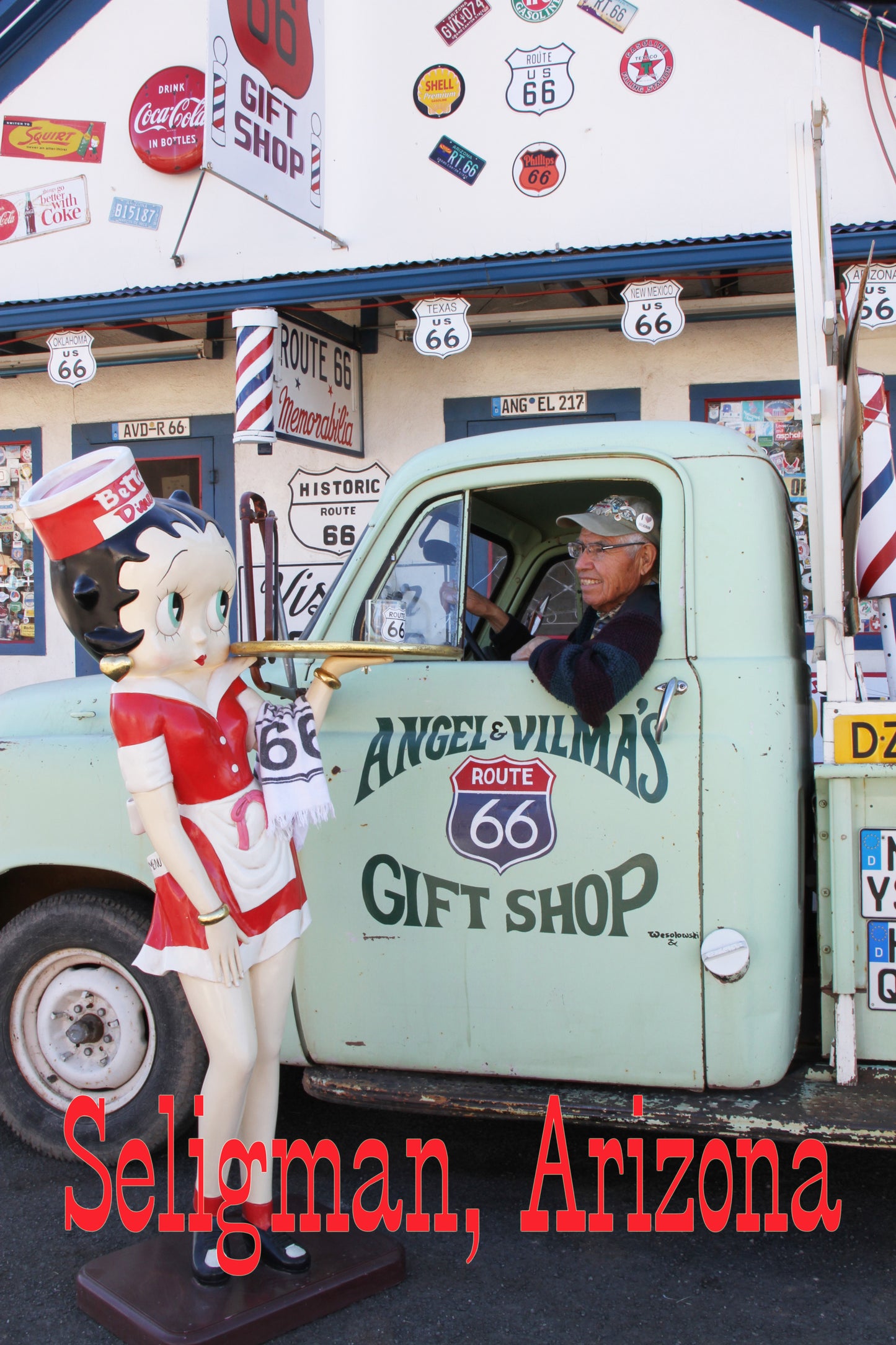 Route 66 Collectible, Route 66 Fridge Magnet, Angel Delgadillo, Seligman AZ, Route 66
