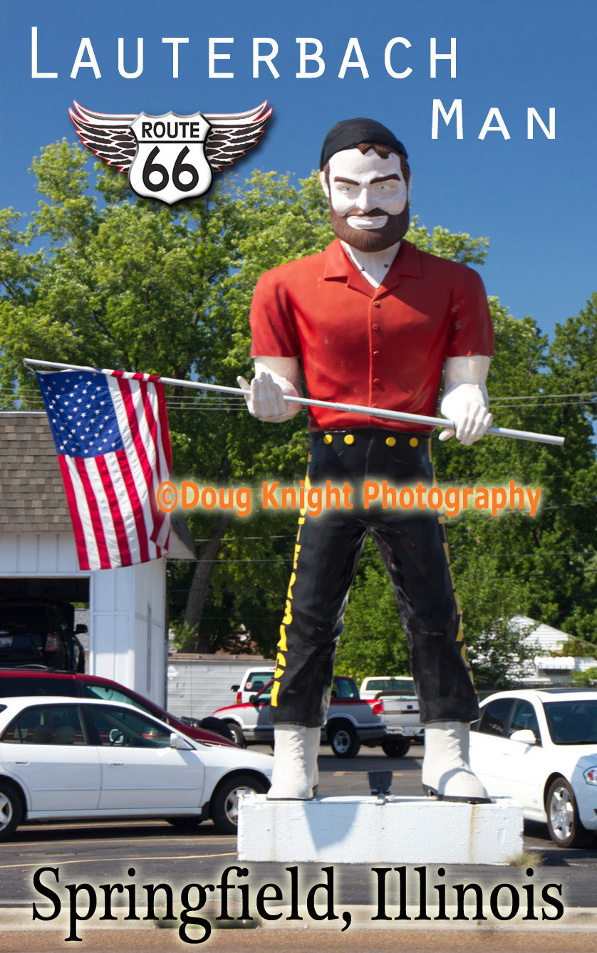 Route 66 Fridge Magnet, Route 66 Collectible, Lauterbach Man, Springfield, IL, Route 66