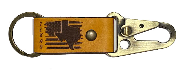 Texas Themed Leather Key Ring with Laser Engraved Graphics