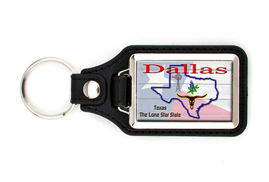 Dallas Texas Faux Leather Key Ring with Texas Graphics