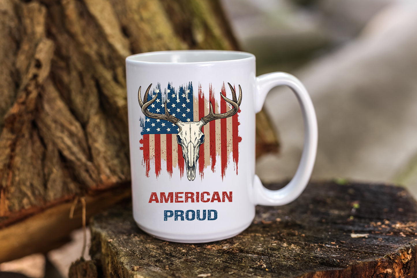 Coffee Mug Celebrating America Proud with Skull on Top of American Flag