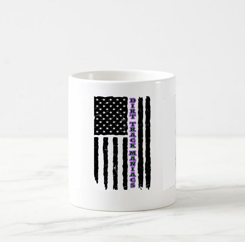 Coffee Mug with Dirt Track Maniacs Logo and "DON'T JUST BE A FAN, BE A DIRT TRACK MANIAC"
