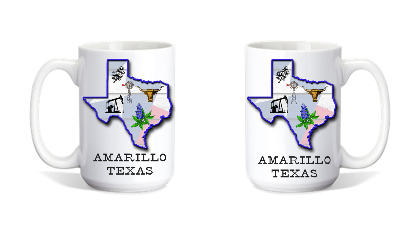 Texas Coffee Mug With State Outline Graphics and City Name of Choice