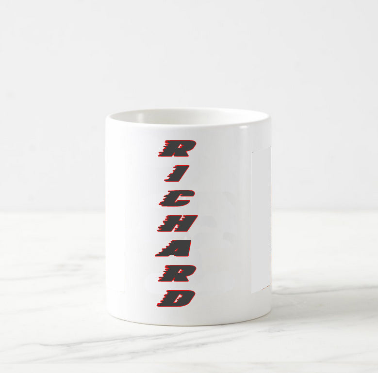 Personalized Coffee Mug with  Colorful Dirt Track Racing Flag