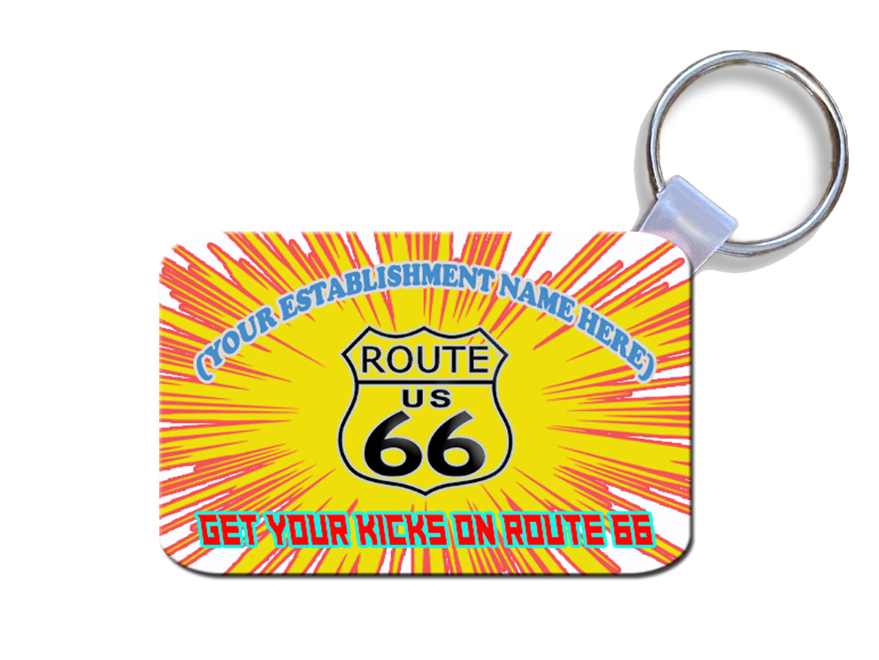 Route 66 Keyring Dye Sublimated Image Personalied with Store Name #KRDS020B