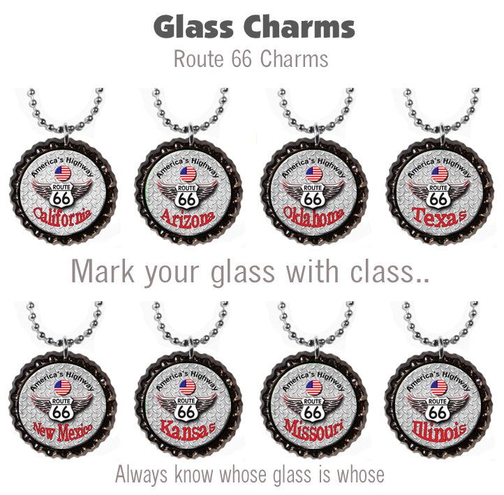 Wine Glass Charms, Route 66, Route 66 Wine Glass Charms