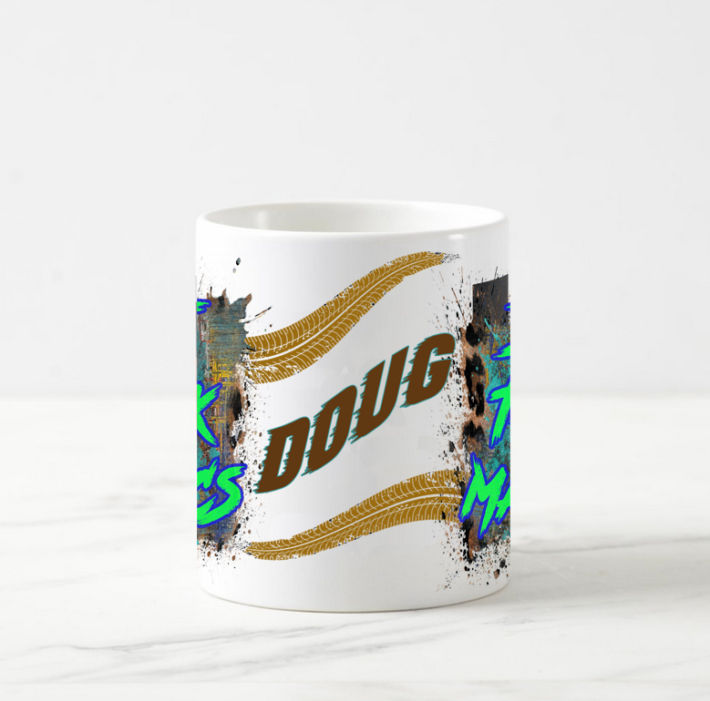 Personalized Coffee Mug Dirt Track Maniacs With The Name of Choice in Center of Mug