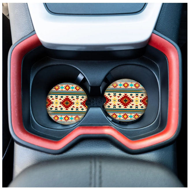 Two Southwest Themed Car Coasters With a Ceramic Base