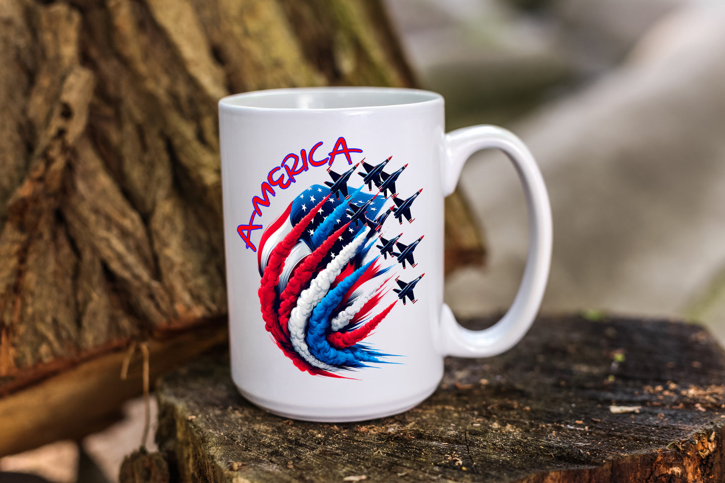 Coffee Mug Celebrating America with Patriotic Jets