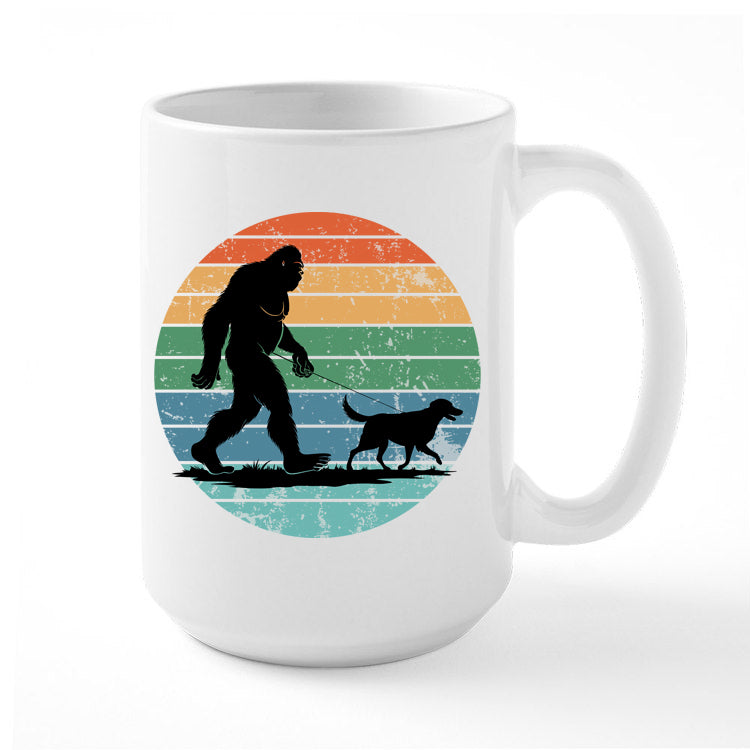 Bigfoot Walking It's Dog Coffee Mug