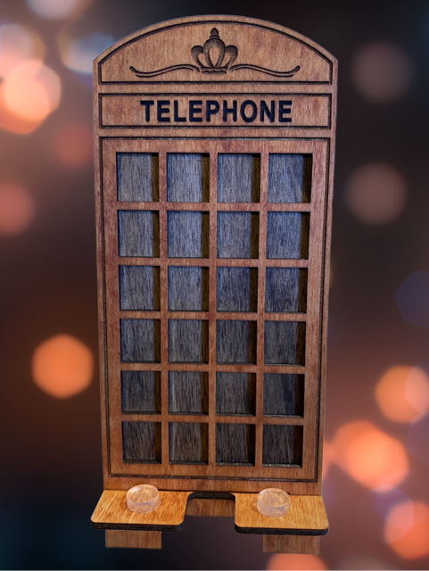 Cell Phone Stand Laser Cut and Engraved British Phone Booth Design