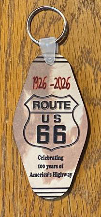 Route 66 Keyring Dye Sublimated Image with Cowhide Graphics Background #KRDS014E