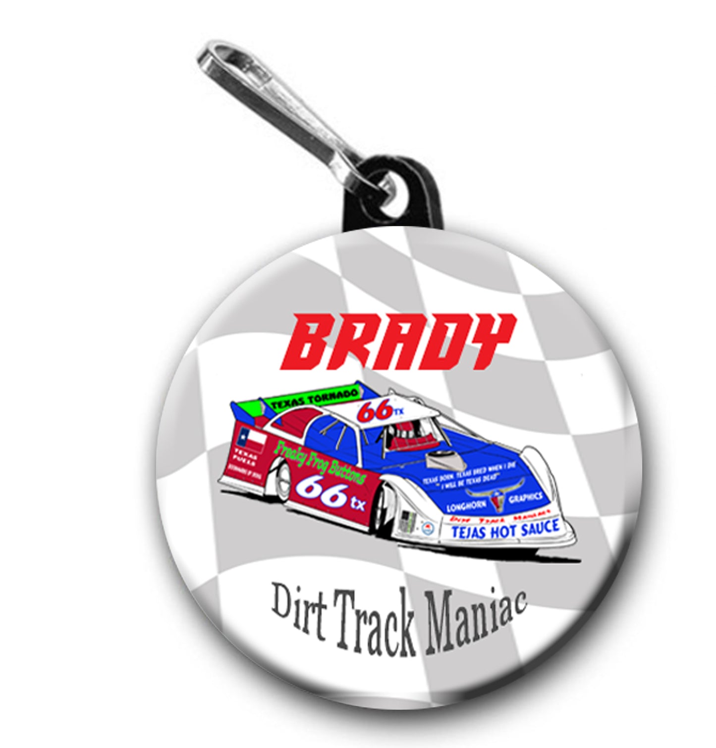 Dirt Track Racing Zipper Pull, Personalized Zipper Pull, Zipper Pull, Dirt Track Racing