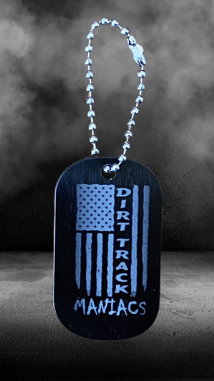 Aluminum Dog Tag with Chain Dirt Track Maniac Design Choice of Tag Color