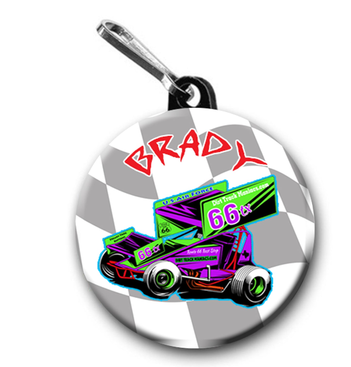 Dirt Track Racing Zipper Pull, Personalized Zipper Pull, Zipper Pull, Sprint Car Racing