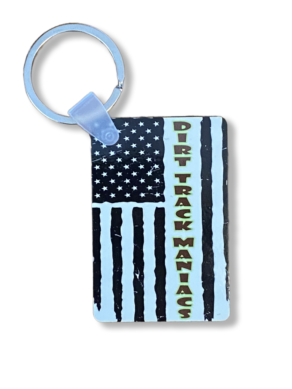 Dirt Track Maniacs Keyring Dye Sublimated Image with American Flag with Dirt Track Maniacs Graphics