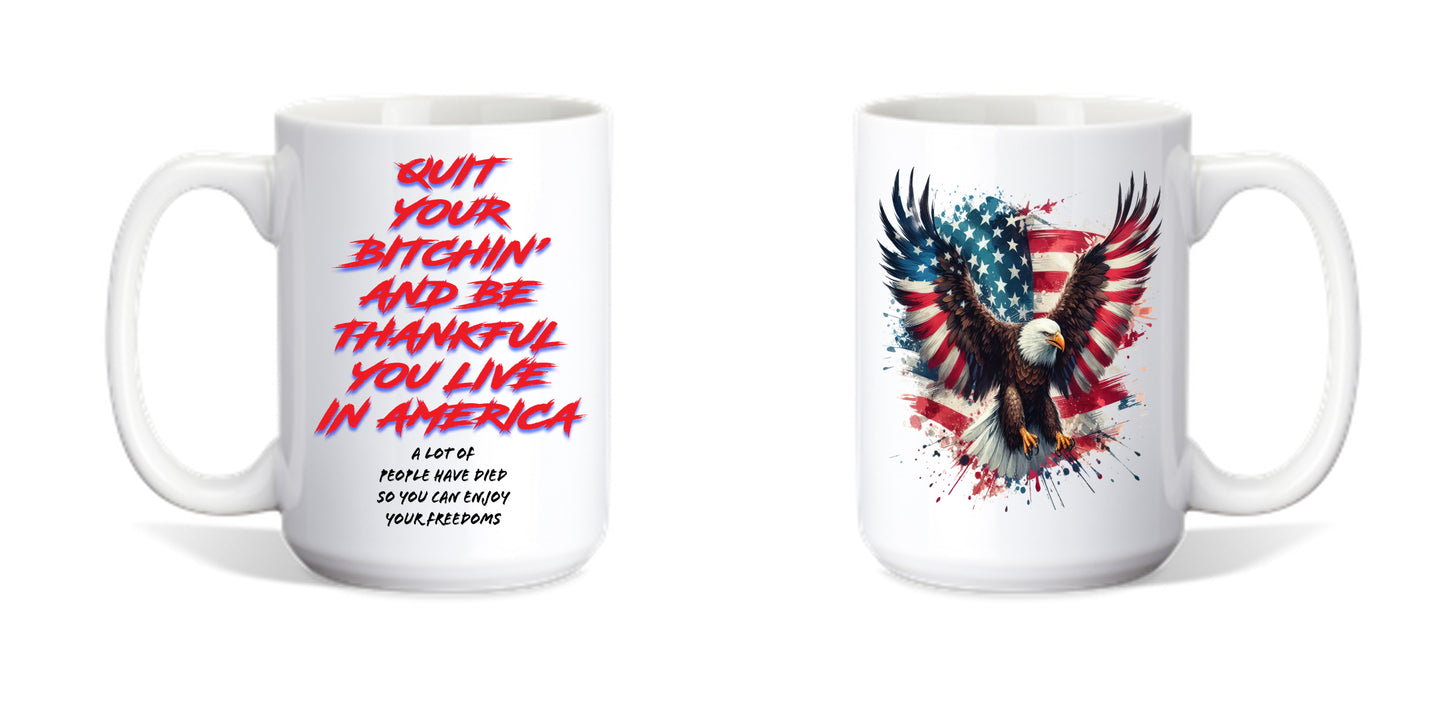 Coffee Mug Featuring a Patriotic Bald Eagle And a Quote