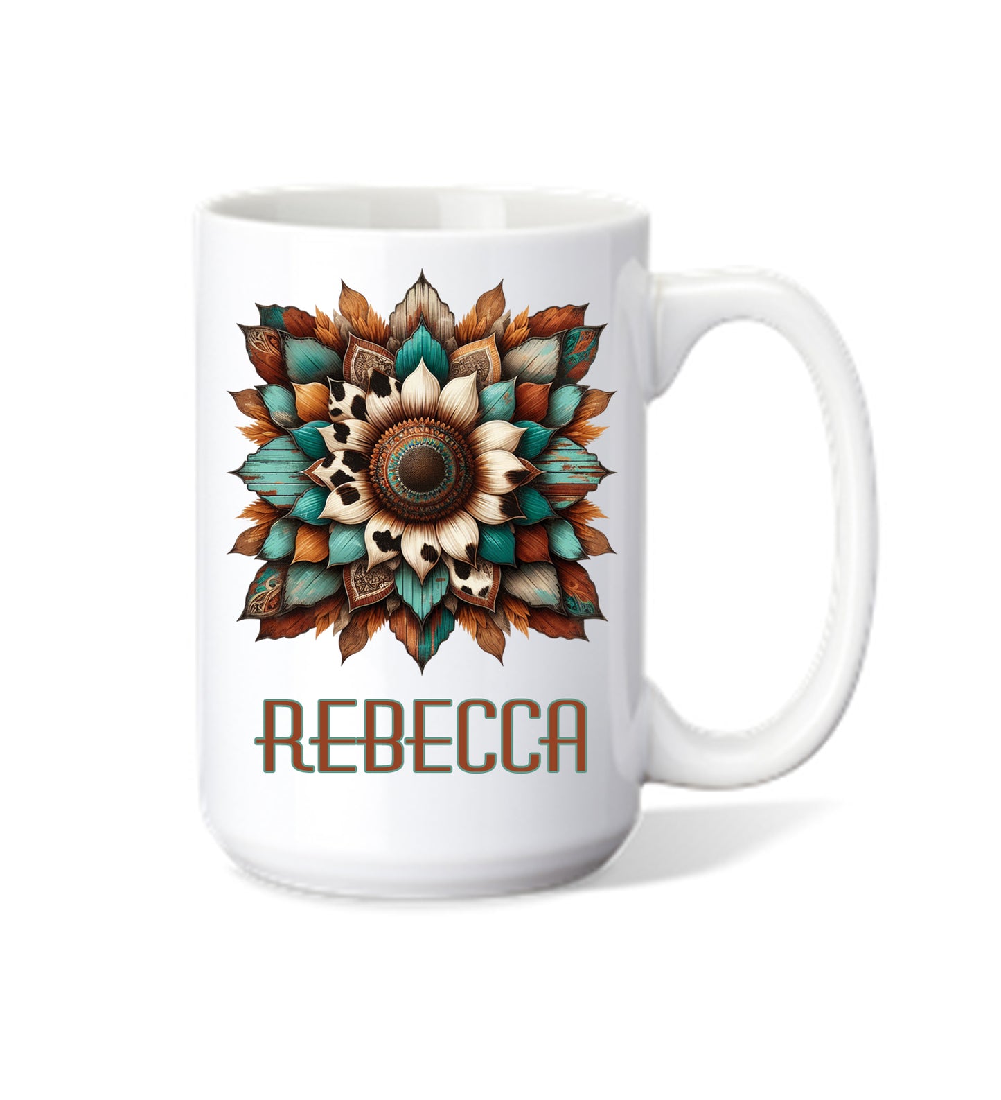 Coffee Mug Featuring Graphics of a Western Sunflower Personalized with Name