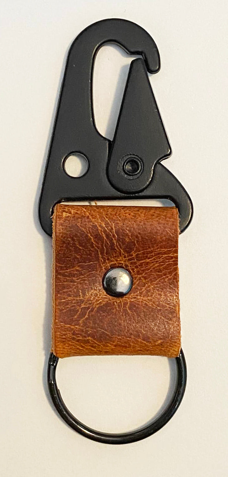 Leather Key Chain with A Black Rifle Sling Clip Clips onto Belt Loop