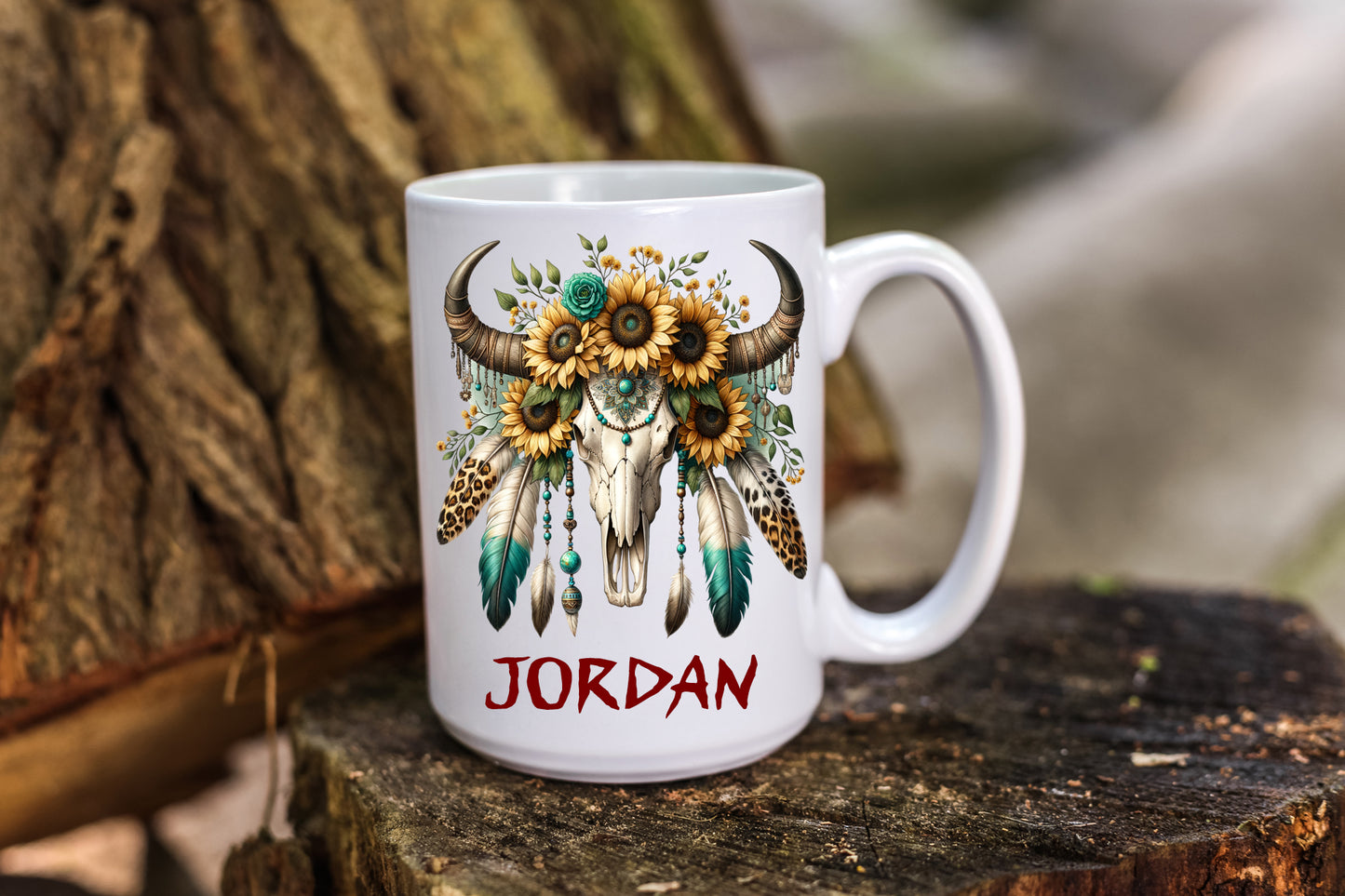 Coffee Mug Southwest Design Skull and Flowers