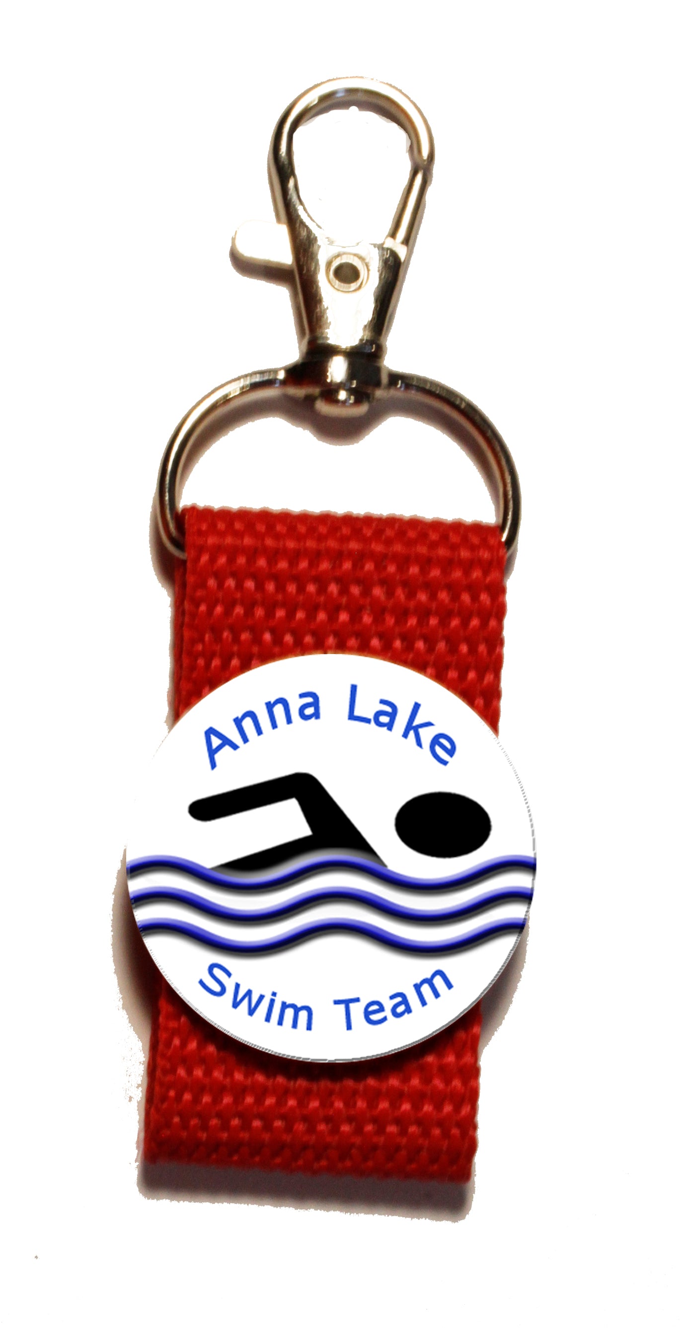 Swimming Zipper Pull Personalized with name, team name. You choose strap color