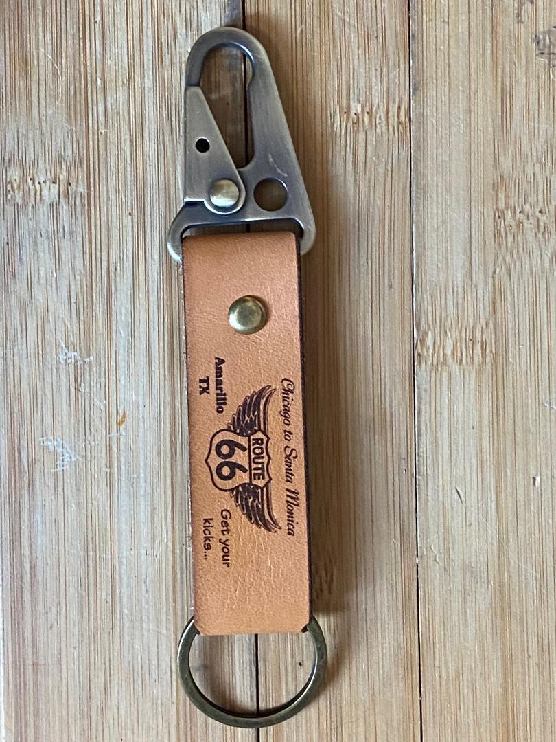Laser engraved Leather Route 66 Key Chain with city/state of your choice