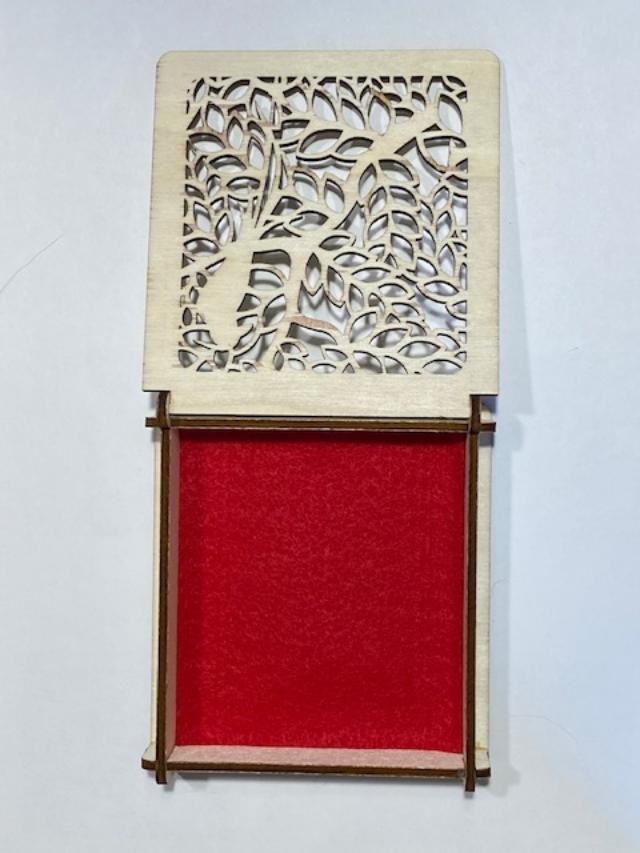 Laser Engraved Wood Box with Felt Inside Bird in Tree Design