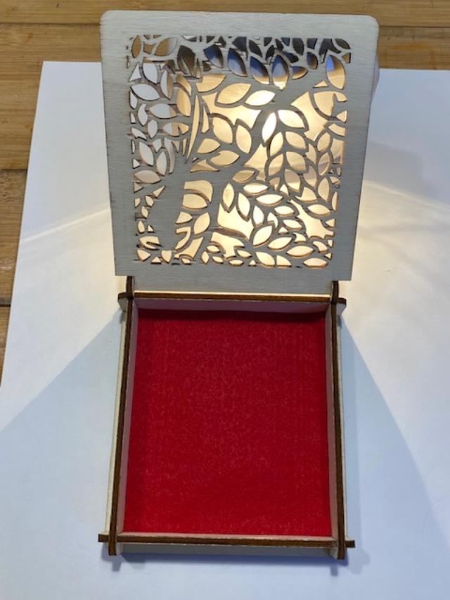 Laser Engraved Wood Box with Felt Inside Bird in Tree Design