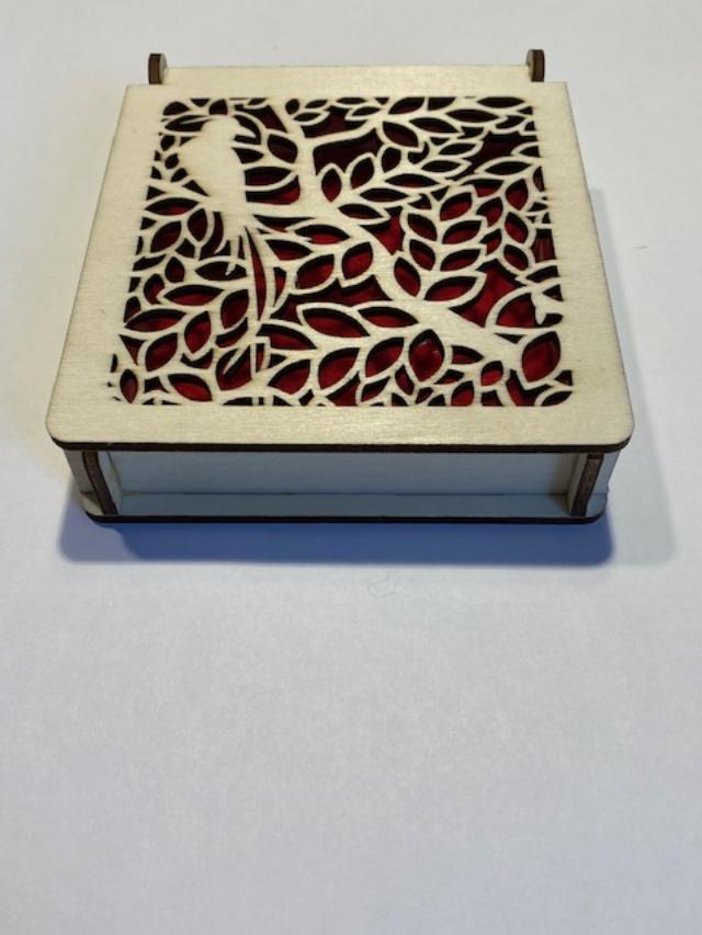 Laser Engraved Wood Box with Felt Inside Bird in Tree Design