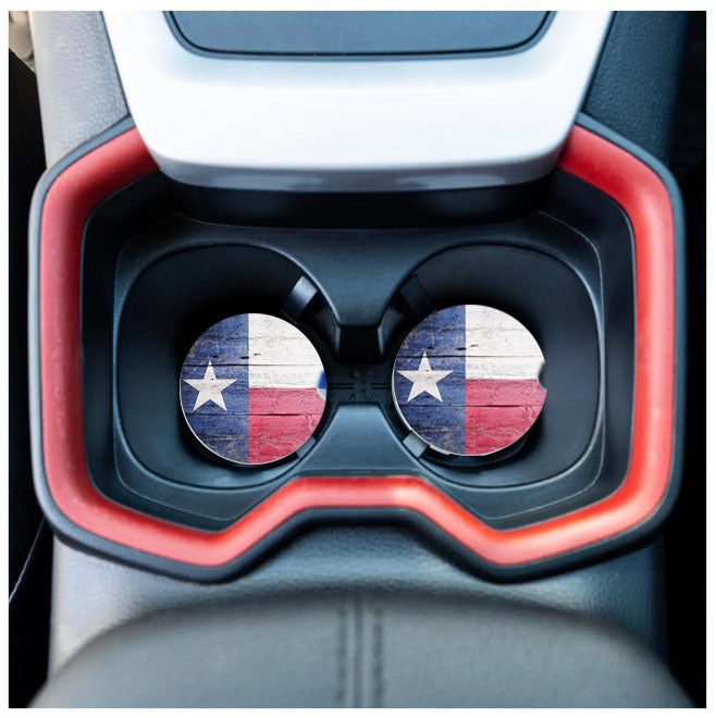 Texas Themed Car Coasters With The Texas Flag Set of Two Coasters