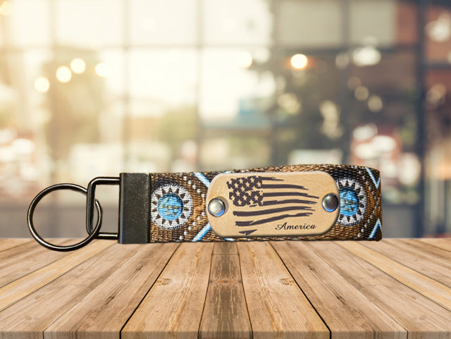 Southwest Loop Key Ring with Laser Engraved American Flag Design