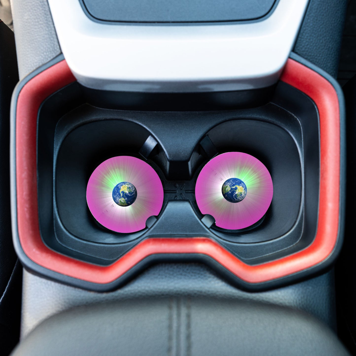 World View Themed Car Coasters With A Colorful World View