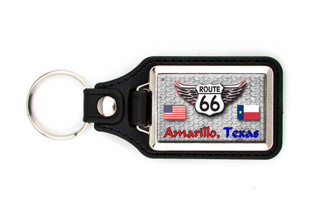 Route 66 Key chain with unique design-personalized with city and state of choice