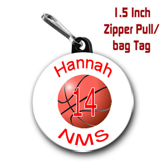 Basketball Zipper Pull, Personalized Zipper Pull, Zipper Pull, Sports Zipper Pull, Basketball