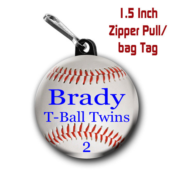 Baseball Zipper Pull, Sports Zipper Pull, Baseball, Personalized