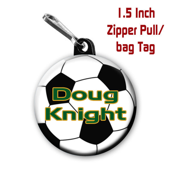 Soccer Zipper Pull, Personalized Zipper Pull, Sports Zipper Pull, Soccer