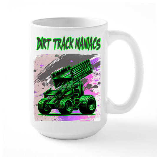 Coffee Mug Featuring A Winged Sprint Car With An Abstract Colorful Background Personalized