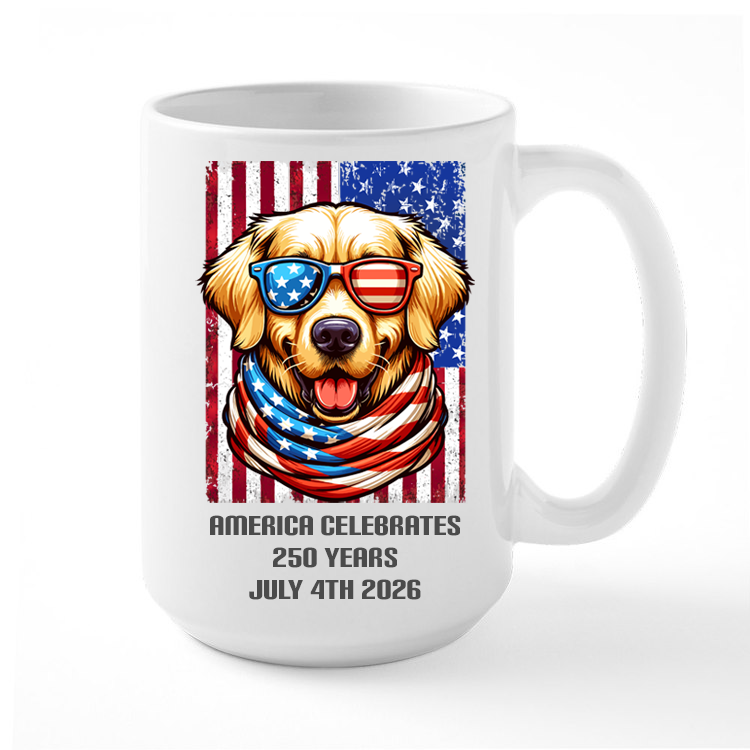 Coffee Mug Featuring America Celebrates 250 Years with Dog in Sunglasses