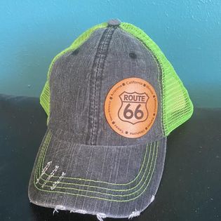 Route 66 Ball Cap with Laser Engraved Leather Route 66 Patch