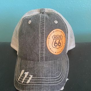 Route 66 Ball Cap with Laser Engraved Leather Route 66 Patch