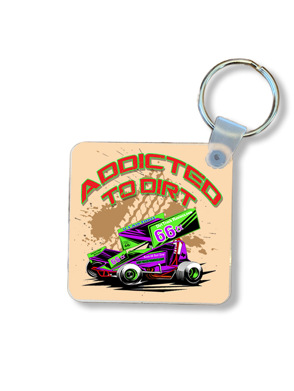 Dirt Track Dye Sublimated Key Rings With Car Graphics