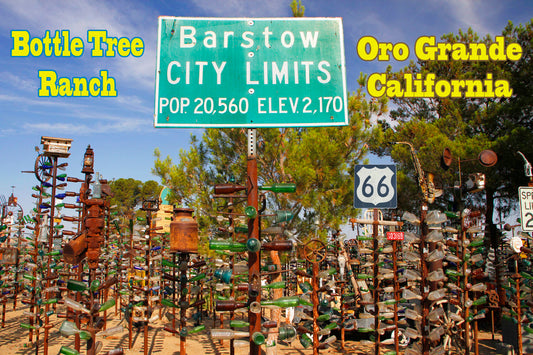 Route 66 Fridge Magnet featuring the Bottle Tree Ranch in Oro Grande, CA