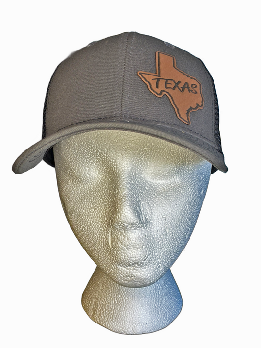 Texas Laser Engraved and Cut Leatherette Gold Patch on Your Choice of Cap