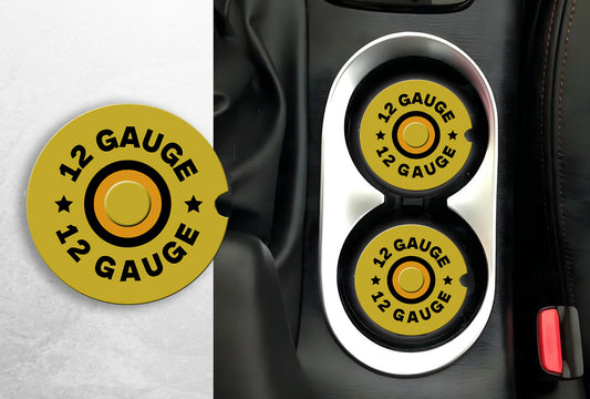 Shotgun Shell Themed Car Coasters With A image of a shotgun shell end